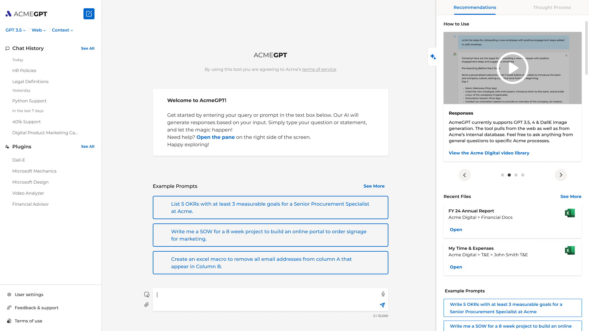 AcmeGPT desktop — light mode