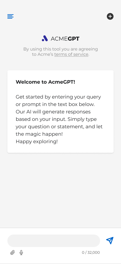 AcmeGPT mobile landing page