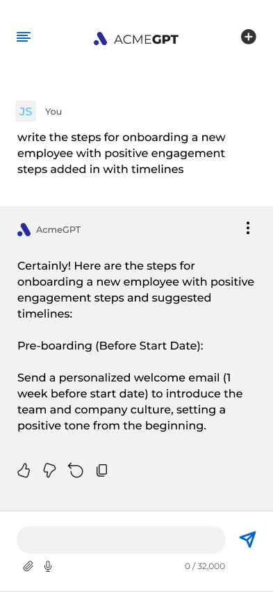 AcmeGPT mobile response view