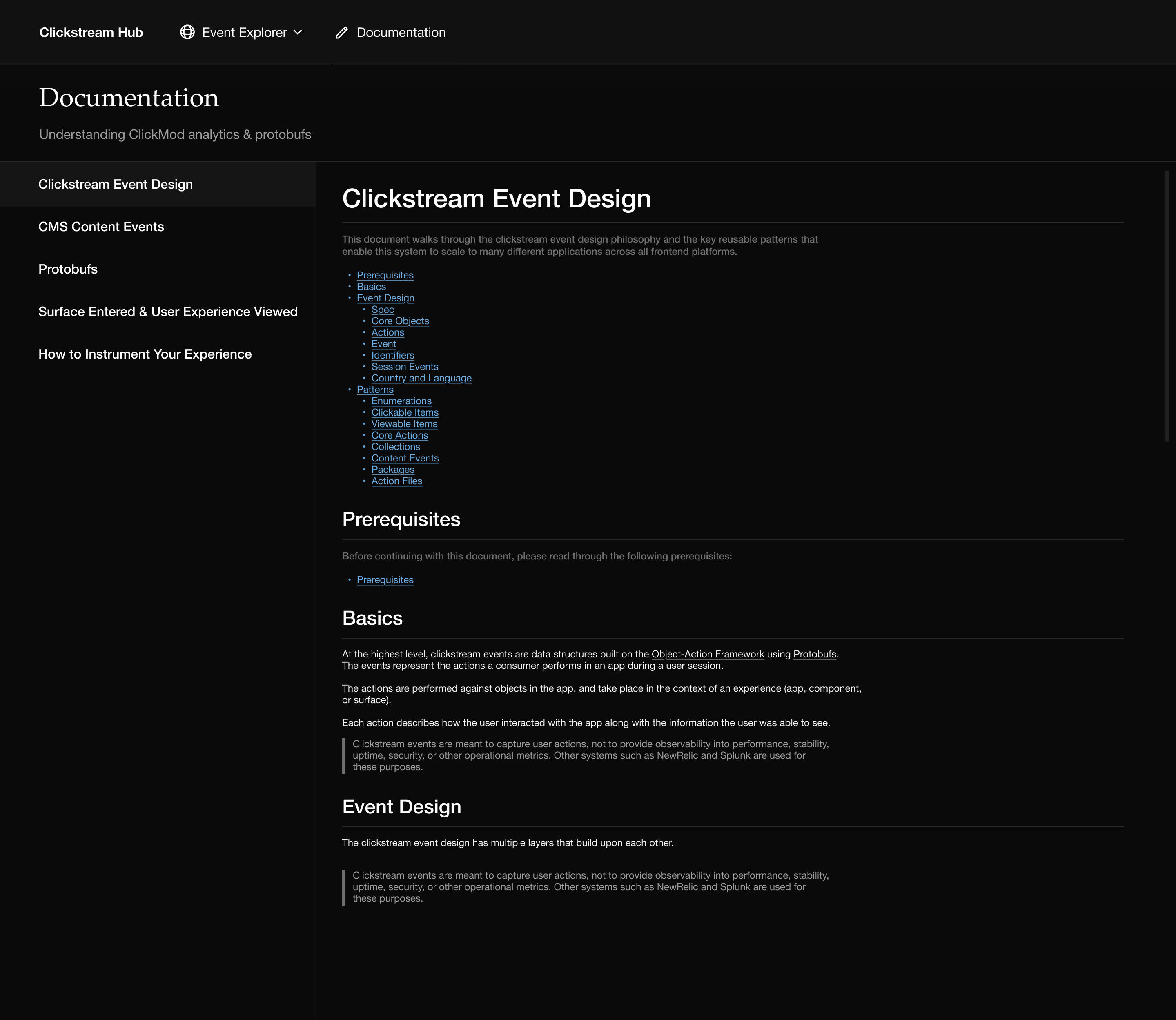 Clickstream Hub documentation view