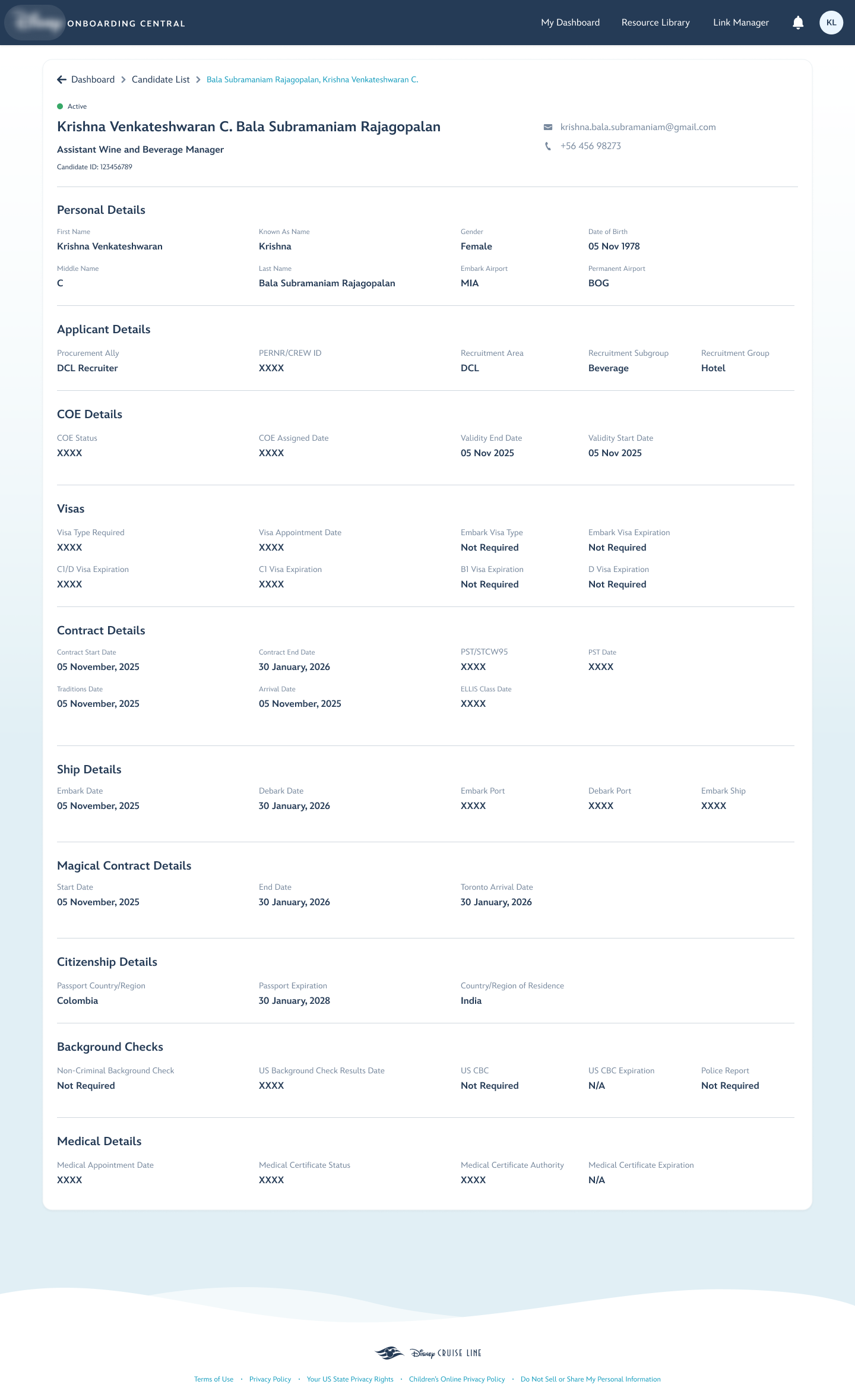 Candidate detail page with application and readiness information