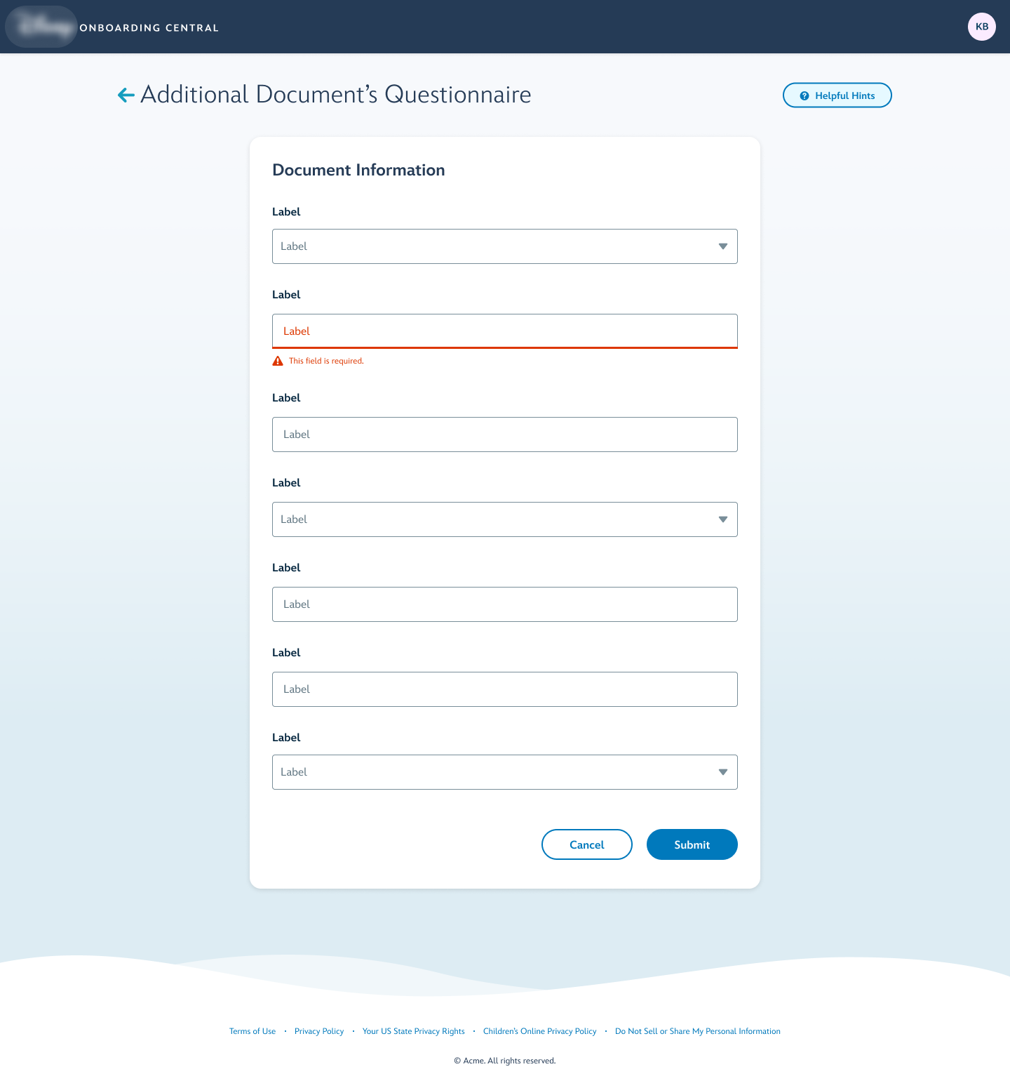 Form validation error state