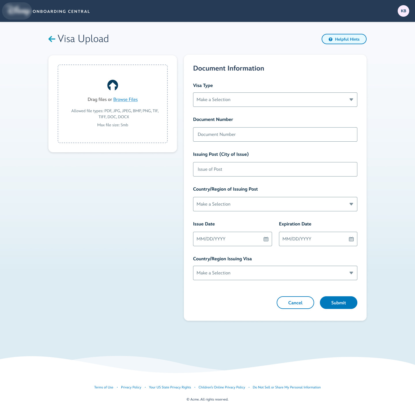 Empty image upload form with guidance