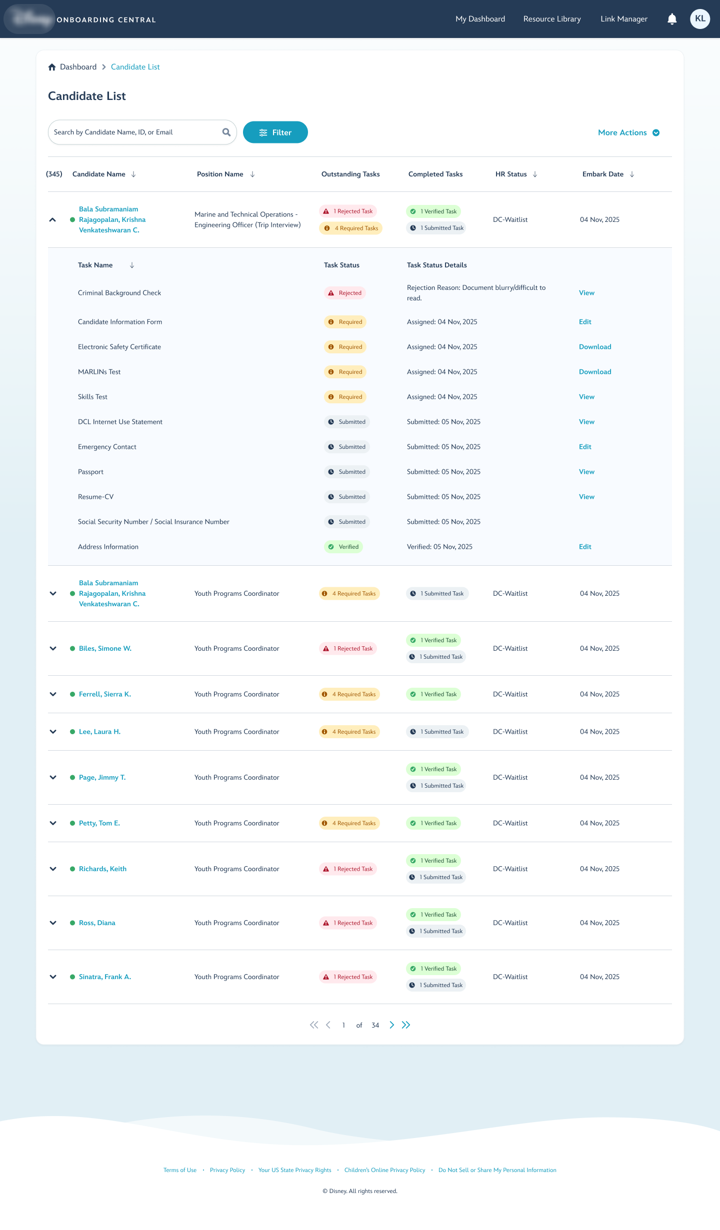 Expanded candidate landing page