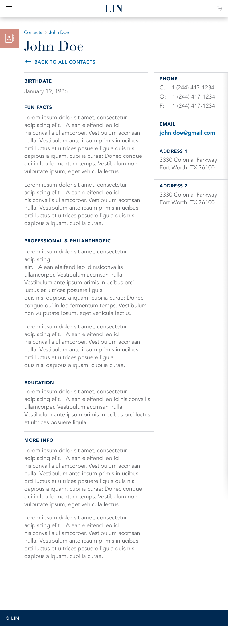 Contact client on tablet