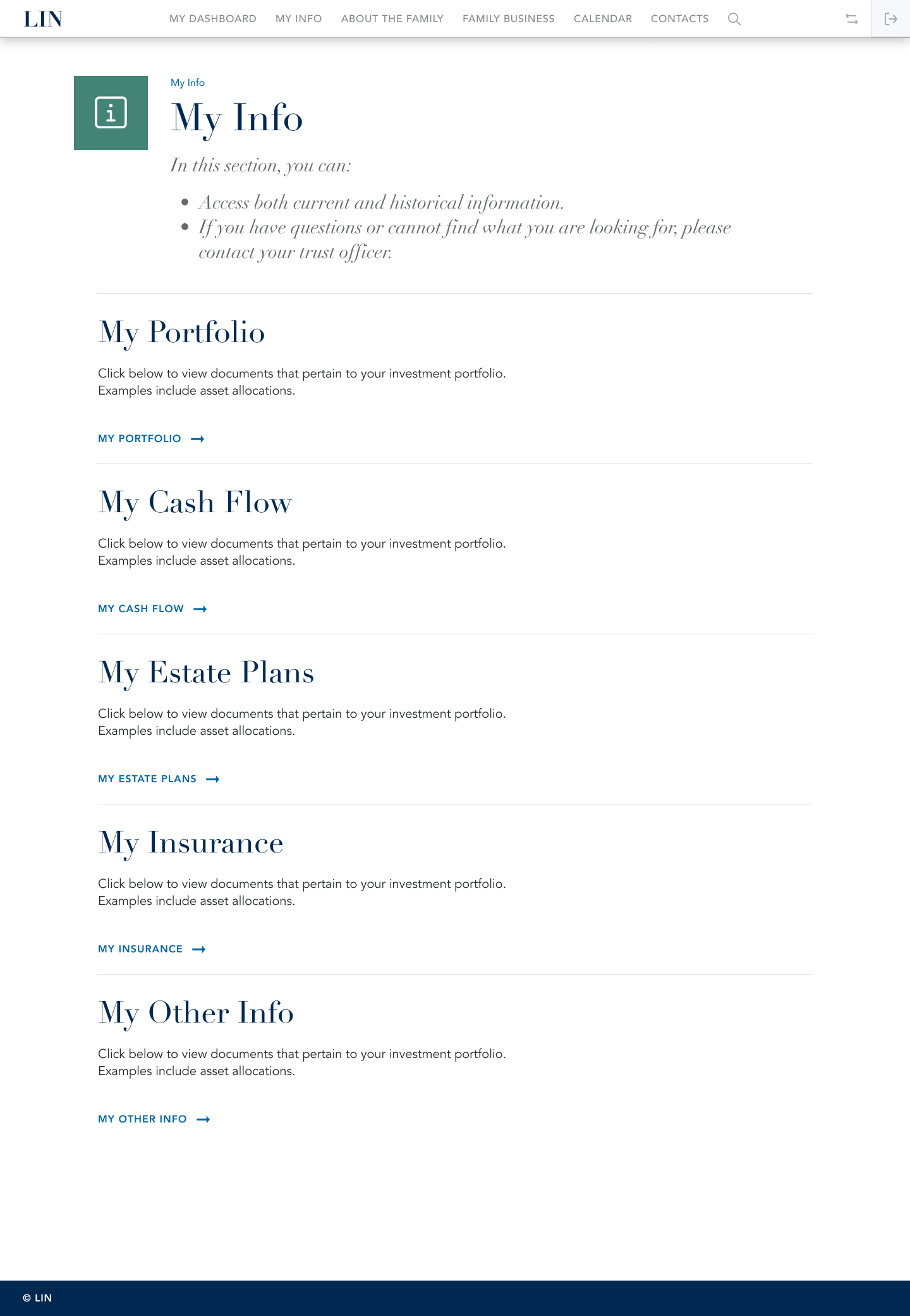 My Info page on desktop with personal account details