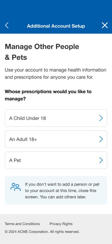 Choose whether to add a child, adult, or pet