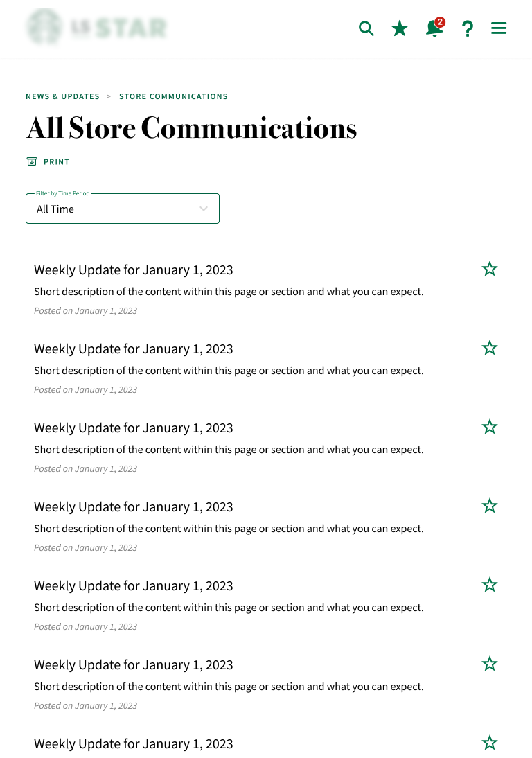 All store communications view