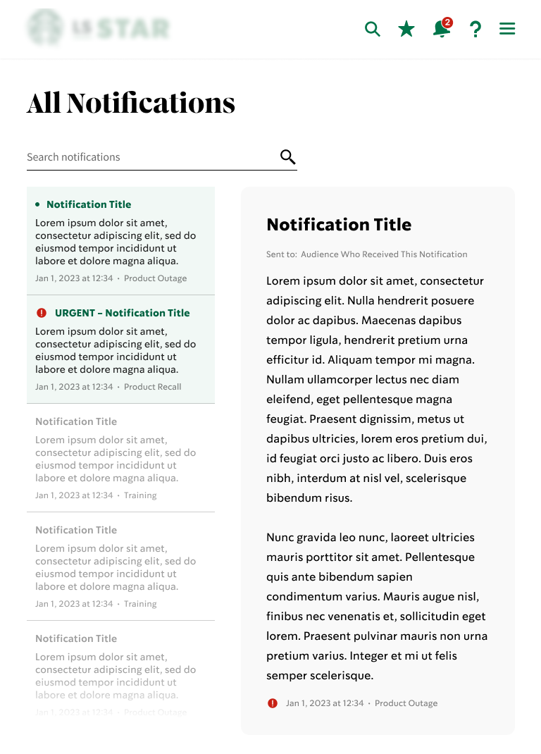 StoreLink notifications list