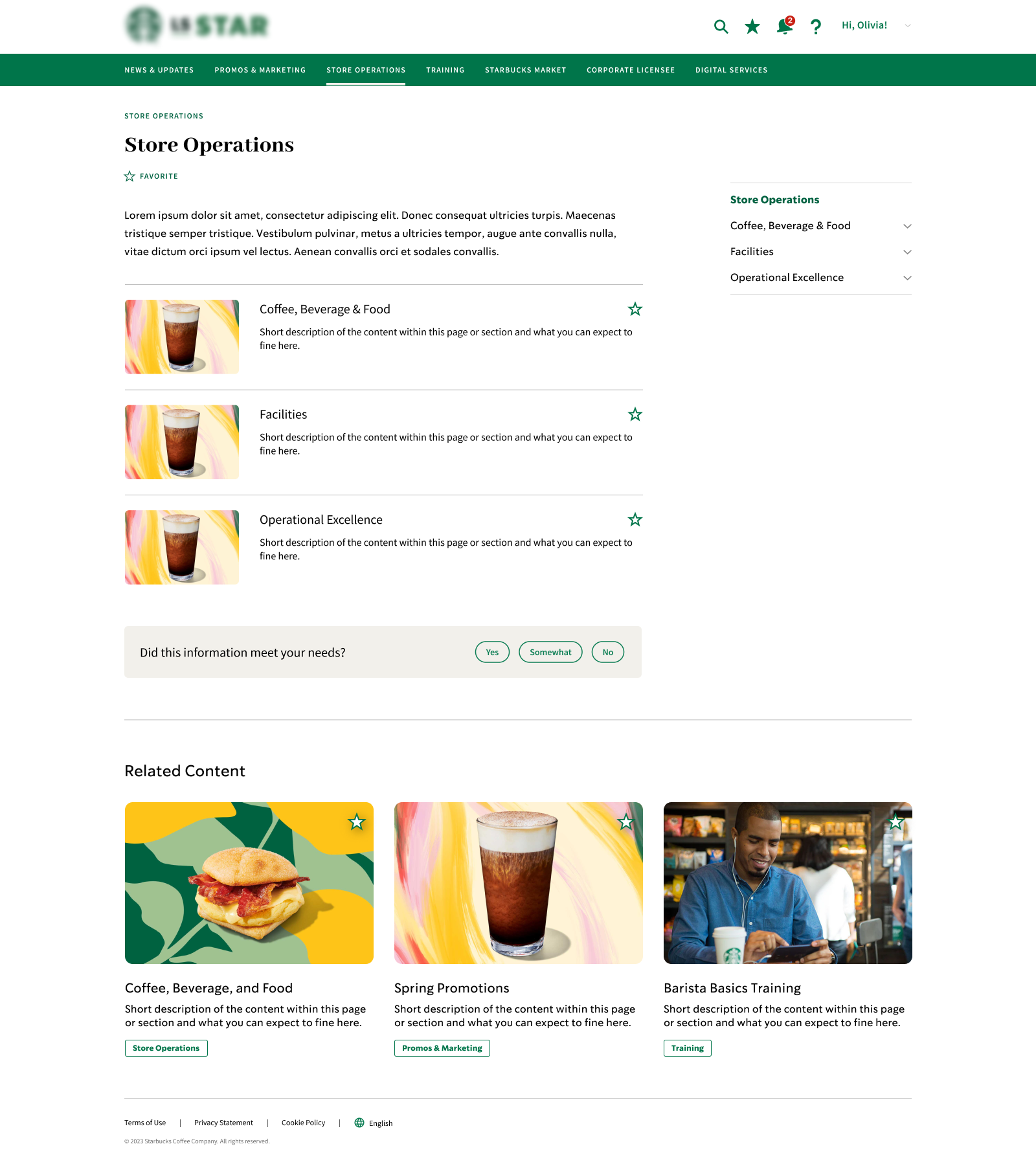 Store operations page with grouped operational content and related materials